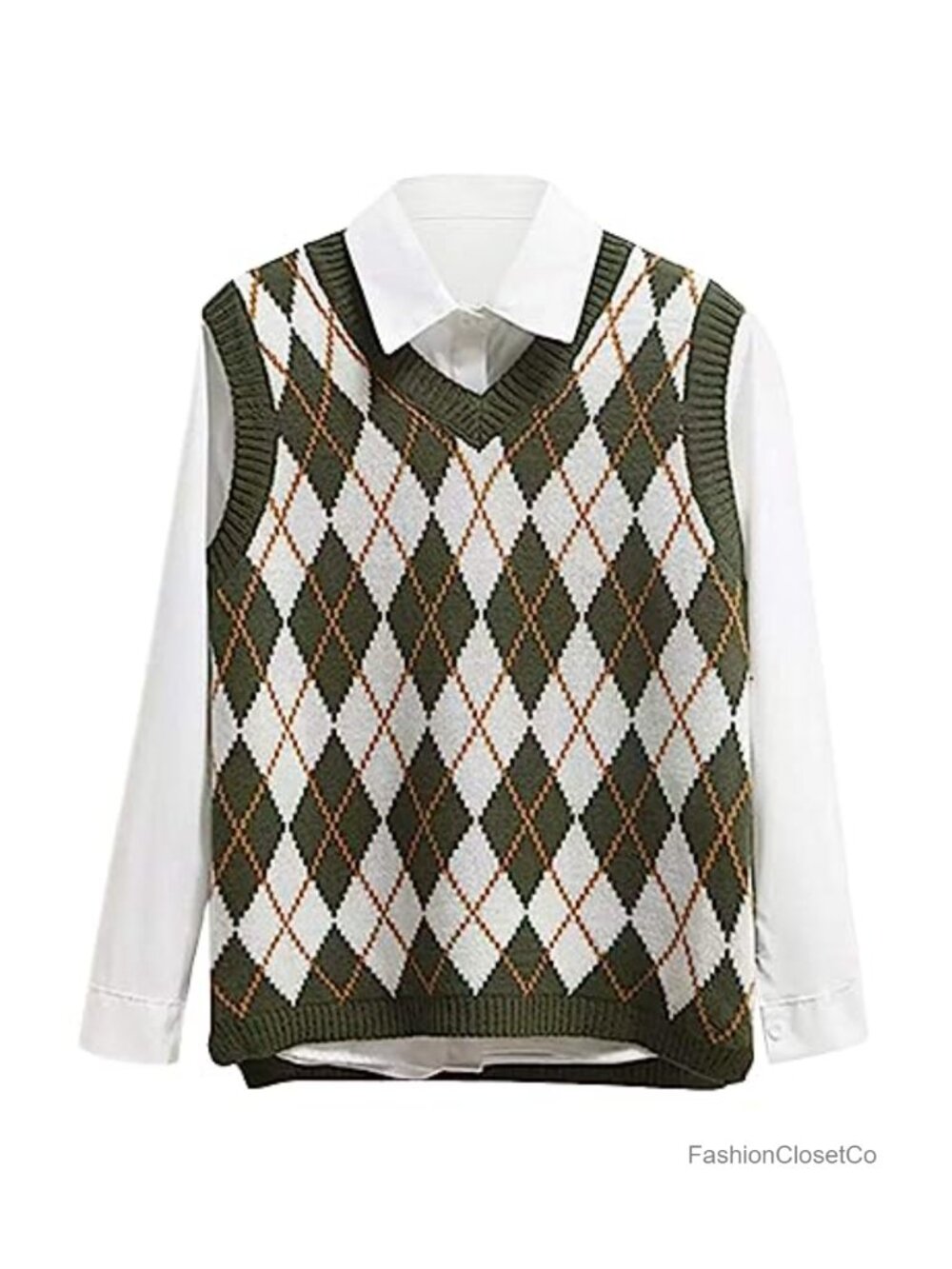 Argyle Sweater Vest Sleeveless V Neck Crop Knitwear Tank